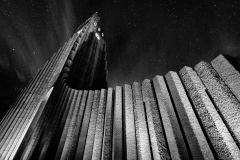 Hallgrímskirkja is the largest church in Iceland.  Guðjón Samúelsson designed it to resemble the basalt columns that are such an iconic feature of many of Iceland's dramatic waterfalls.  It is dramatic and visible from nearly any spot in Reykjavik.