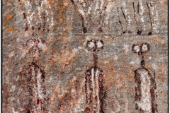\"Specters\"  \'The Rainman Panel\' near Ferron Utah includes these facinating figures wearing elaborate headresses.  They are seriously faded but D-Stretch was able to restore much of the pigment\'s original vibrancy.