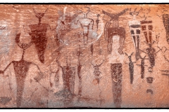 \"Survivors\"  The magnificent \'Courthouse Wash\' panel was hideously vandalized back in 1980 by someone who methodically worked it over with wire brushes, soap and water.  Although the Park Service hired a restorer who did her best but much of the color and detail was lost.This image is a photoshop blend of a pre-1980 photo and modern D-Stretch shot that attempts to ressurrect its former glory.