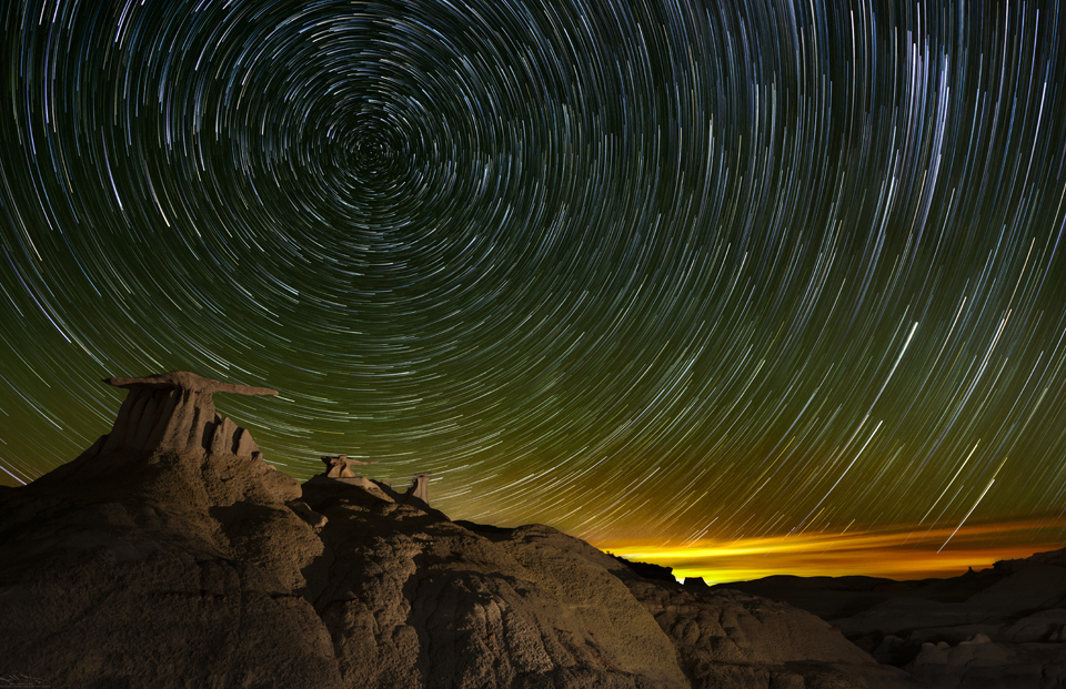 Bisti Badlands: star trails Stone Wings night photography