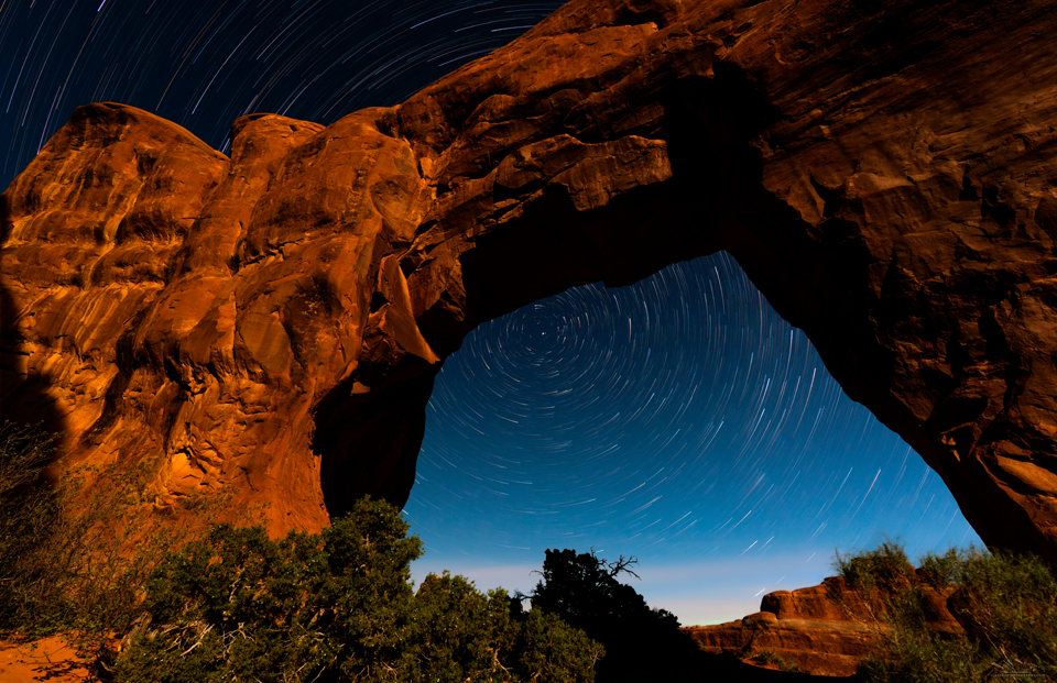 Pine Tree Arch Star Trails Night Photography at Arches National Park