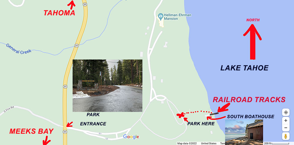 Location of Disappearing Railroad Tracks at Lake Tahoe
